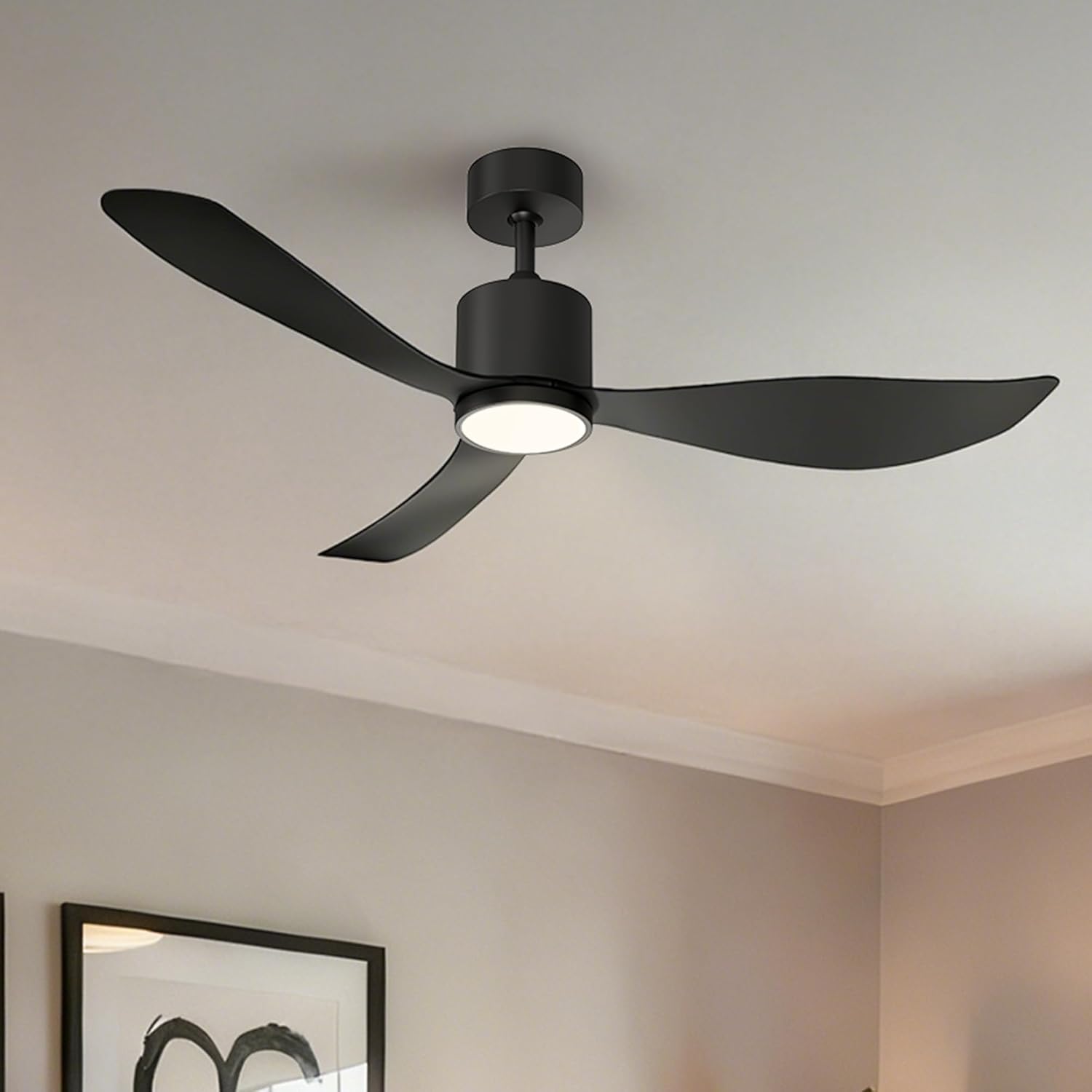 GREENEVER 52" Modern Ceiling Fan with Light Remote Control, Quiet Reversible DC Motor, 3CCT Dimmable Memory LED, Ceiling Fan for Bedroom Living Room Dining, Matte Black by GRANDJOY