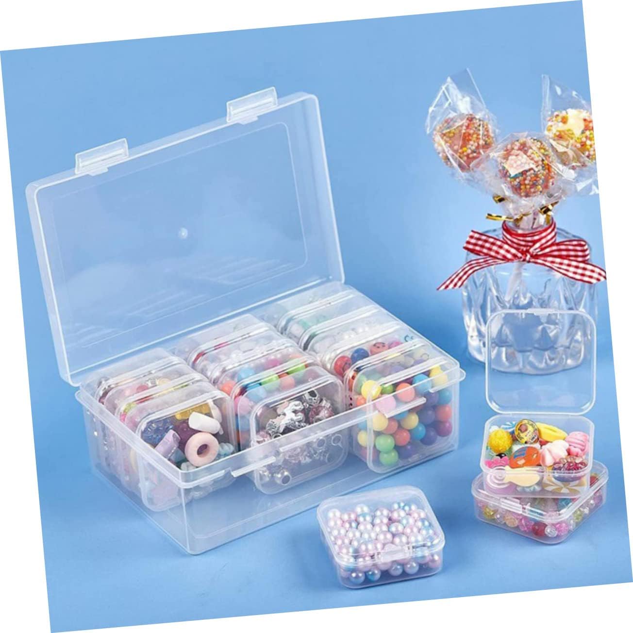 Angoily Plastic Jewelry Organizer Box Lid Multi-Grid Bead Storage Case for Crafting Earring and Necklace Accessories for Jewelry Making Supplies