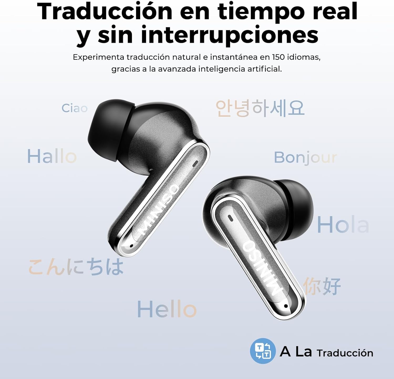 MS106 Auriculares Traductor en Tiempo Real AI Bluetooth 6.0, Auriculares Traductores Simultáneos IA con 150 Idiomas y 9 Modos, 60h de Autonomía, IPX5 Impermeable para Viajes, Negocios y Aprendizaje