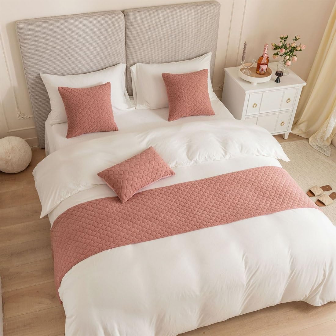 HIQACTLIF Bed Runners Double King Size, Nordic Dutch Velvet Diamond Thickened Double-sided Bed Runners for Foot of Bed，Bed Runners & Scarves Protection for Hotel Guesthouse Wedding Room