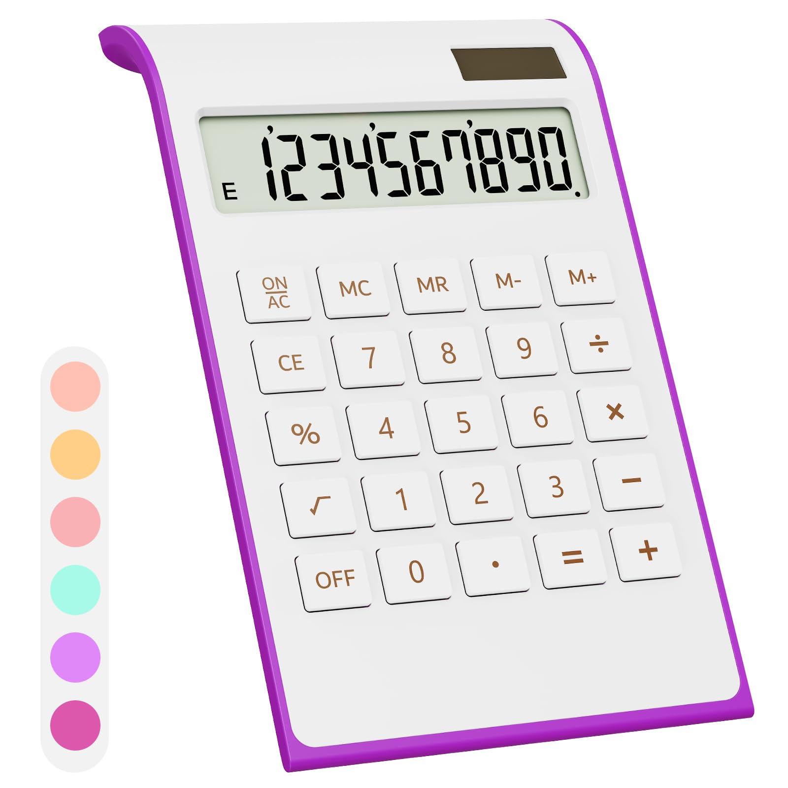Purple Calculator, Purple Office Supplies and Accessories, 10 Digits Solar Battery Basic Office Calculator, Dual Power Desktop Calculator with Large LCD Display, Purple Office Supplies