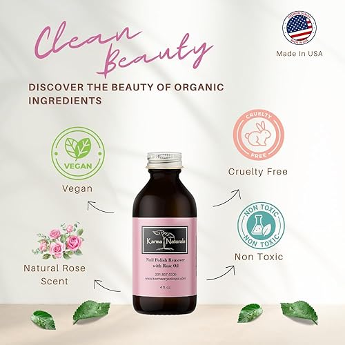 Miniatura 5 de Karma Organic Removedor de esmalte de uñas con aceite de rosa, no tóxico, vegano, libre de crueldad, sin acetona, fortalecedor de uñas para uñas, 4