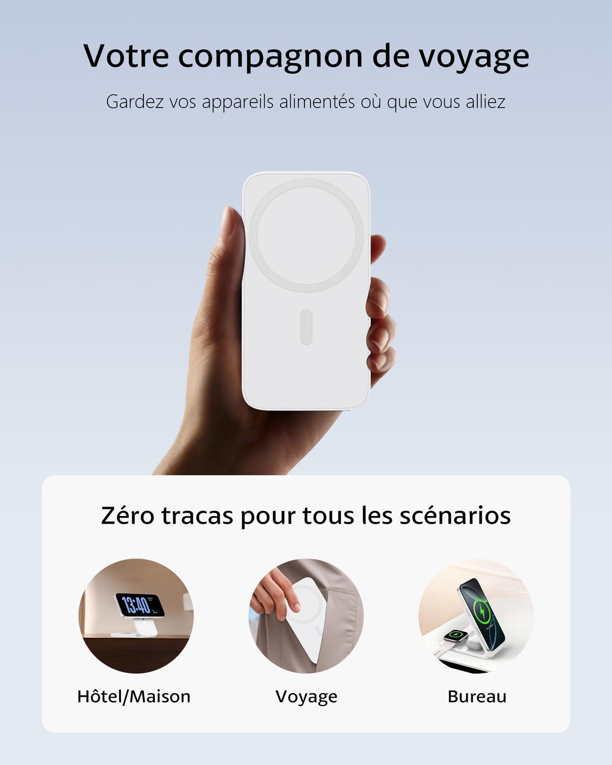 Chargeur Induction iPhone 3 en 1 Compatible MagSafe, Station de Charge sans Fil Magnétique Pliable 15W pour iPhone 17/16/15/14/13/12, Apple Watch et AirPods Support de Recharge (Blanc)