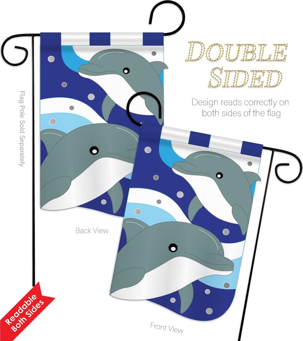 Sea Creatures Dolphins Garden Flag Set Wall Hanger Coastal Nautical Ocean Fish Outdoor Summer Marine Small Decorative Gift Yard House Banner Double-Sided Imported 13 X 18.5