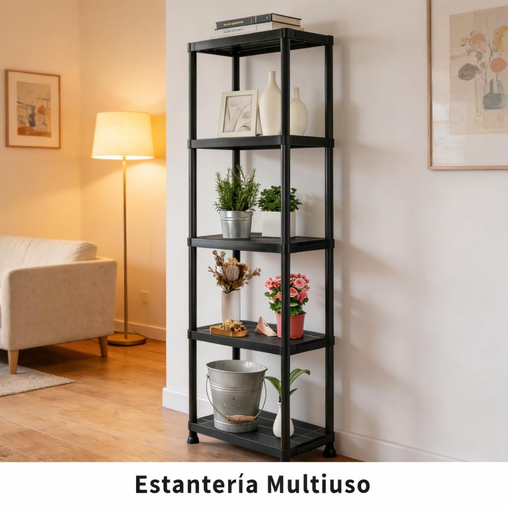 Estantería de Plástico Multiuso 5 Baldas 170x60x30cm | Estantería Almacenaje | Estantería Resistente | Estantería para Garaje | Trastero | Cocina | Oficina | Lavadero | Montaje sin Herramientas — view 8