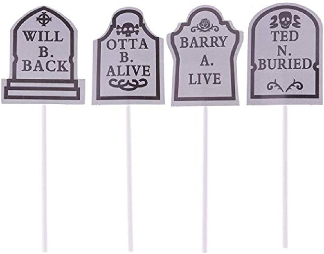 Halloween Cake Decorations Cupcake Toppers Mini Tomb Shovel Spoons Tombstones Graveyard Cupcake Toppers for Halloween Party Birthday Party Decorations Supplies 48 Pieces