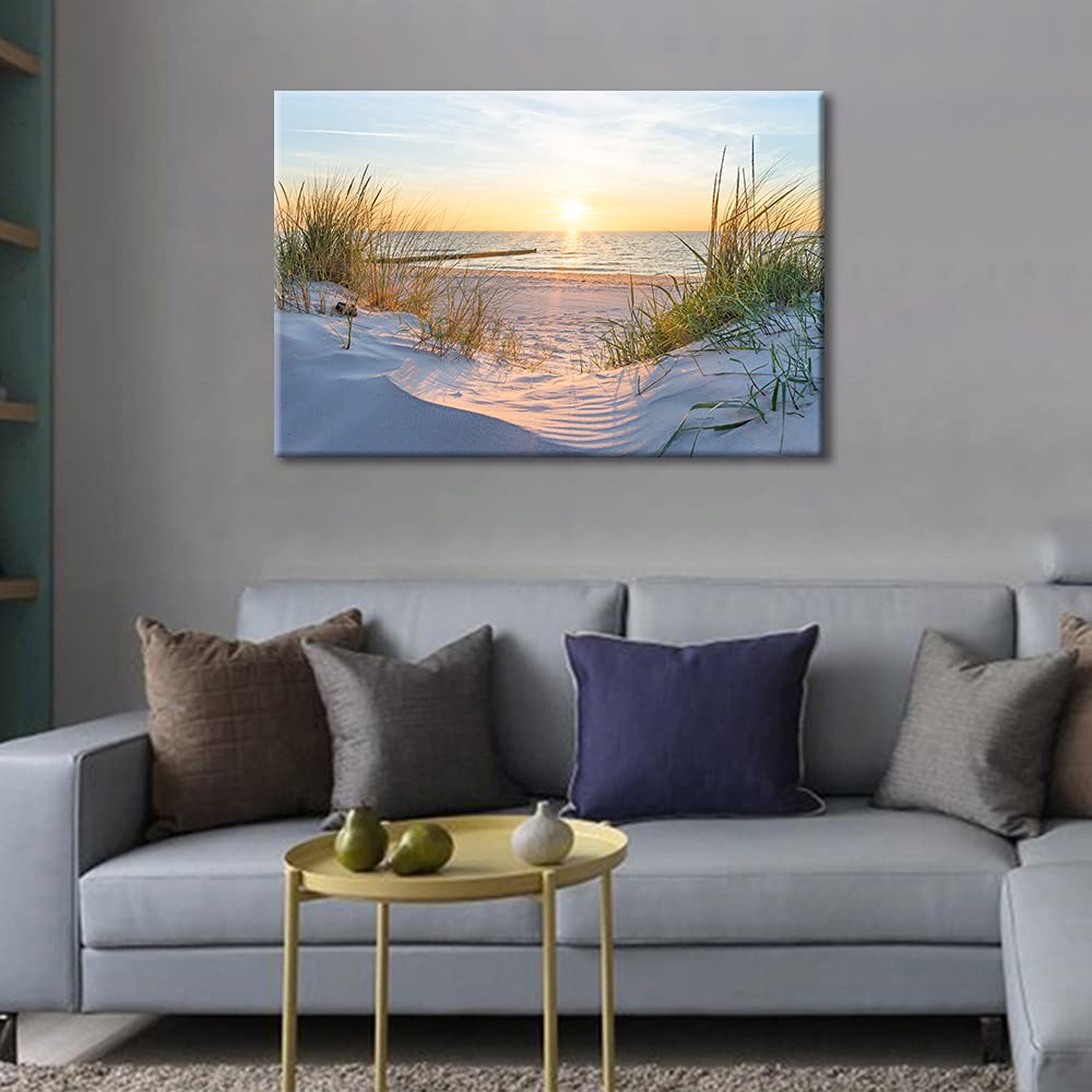 TISHIRON Wall Art Sandy Beach Sunrise Pictures Painting on Canvas Wall Art Modern Framed Seaside Canvas Prints Ready To Hang(18X12in) — view 4