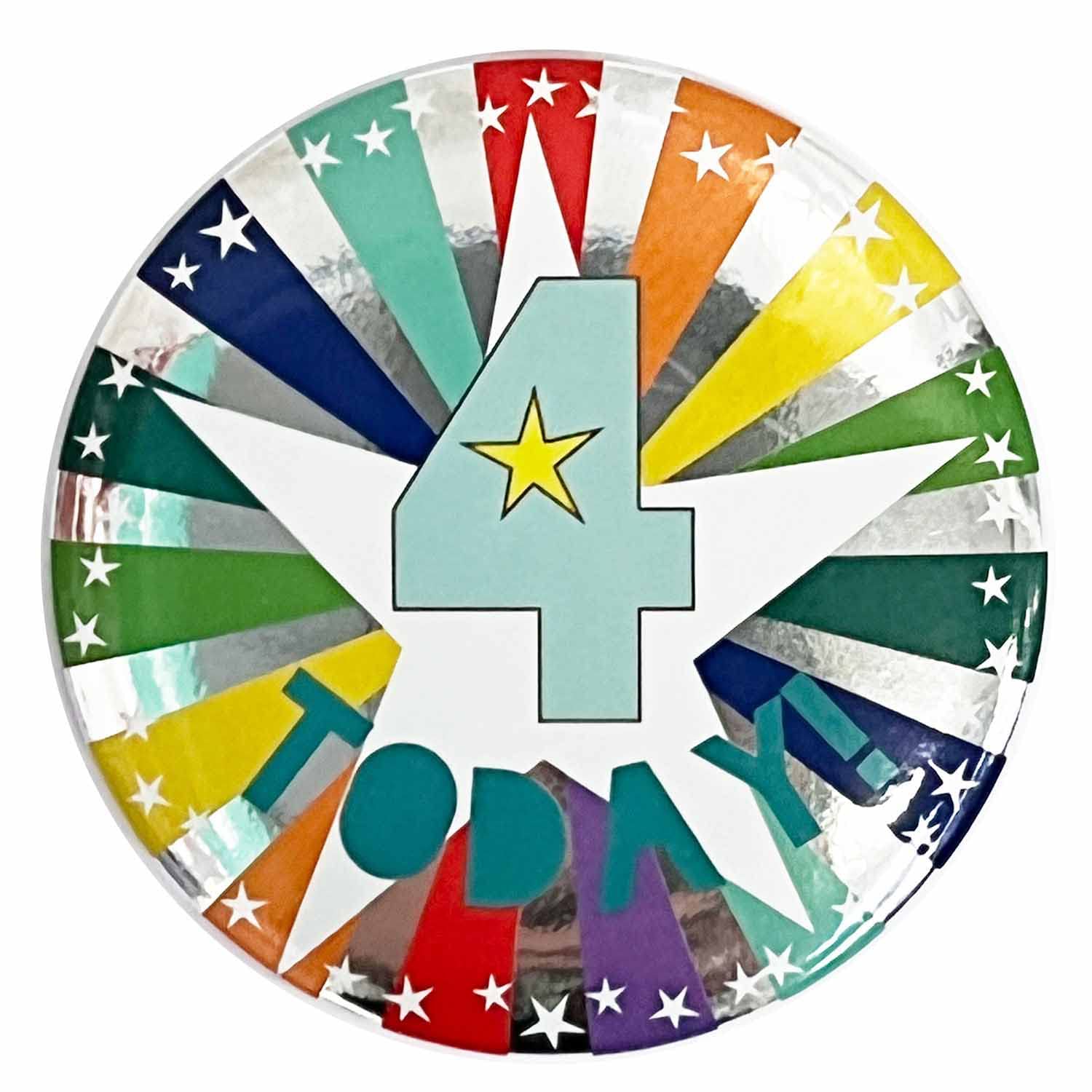 Amscan 9912105 - 4 TODAY! Multicoloured Kids Birthday Badge - 6cm