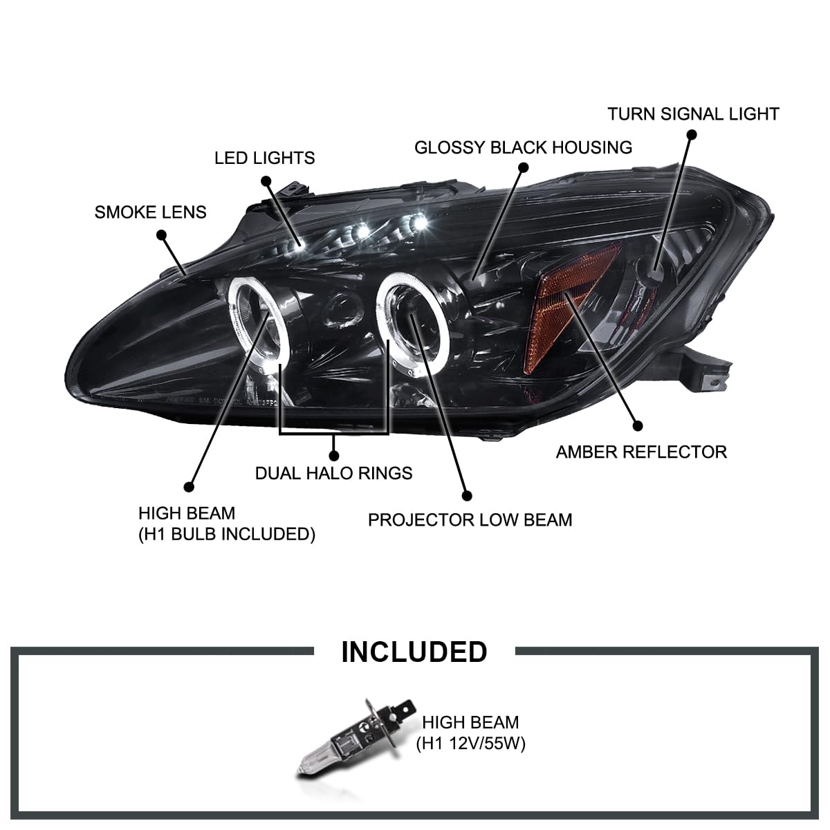 Amazon | SPEC-D TUNING Halo + LED プロジェクター ヘッドライト 光沢 