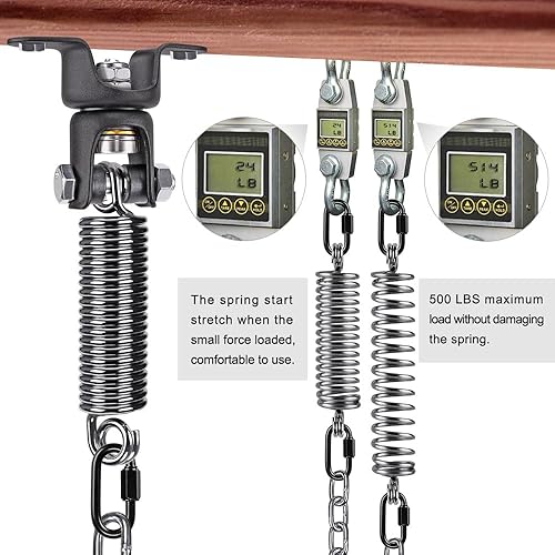 Miniatura 4 de SELEWARE Kit para colgar hamacas, colgador de columpio con resorte, cadena de 39 pulgadas y mosquetón, rotación de 360, hamaca resistente para