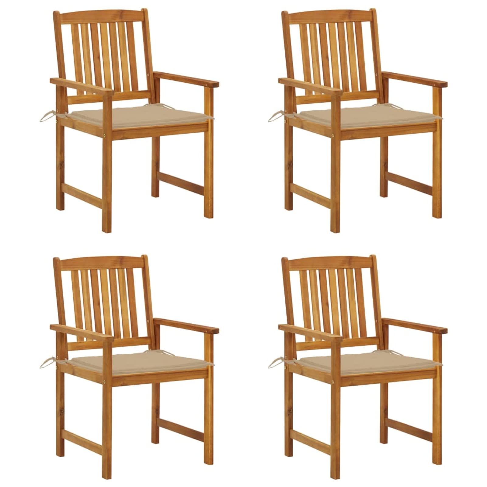 Homgoday Krzesła ogrodowe z poduszkami 4 sztuki z litego drewna akacjowego nowoczesny design lekkie krzesła do użytku na zewnątrz, do ogrodu lub na taras, fotel z podłokietnikami i oparciem beżowy