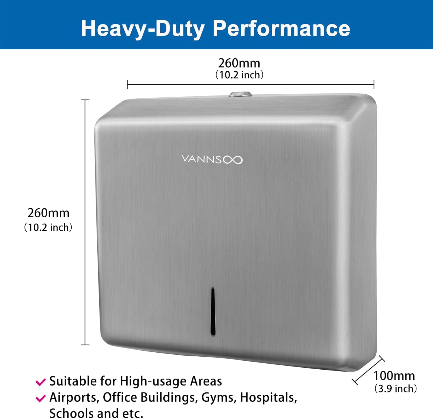 Commercial Paper Towel Dispenser Wall Mount, Brushed Stainless Steel Paper Towel Holder for Bathroom, Large Capacity 250 C-fold/Tri-fold/Multifold