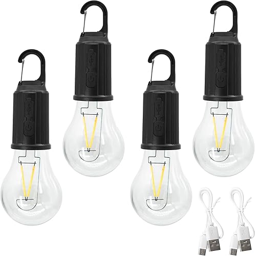 Miniatura 1 de Linterna LED portátil recargable para camping, paquete de 2 lámparas de tienda de campaña con gancho de clip, accesorios esenciales para tienda de