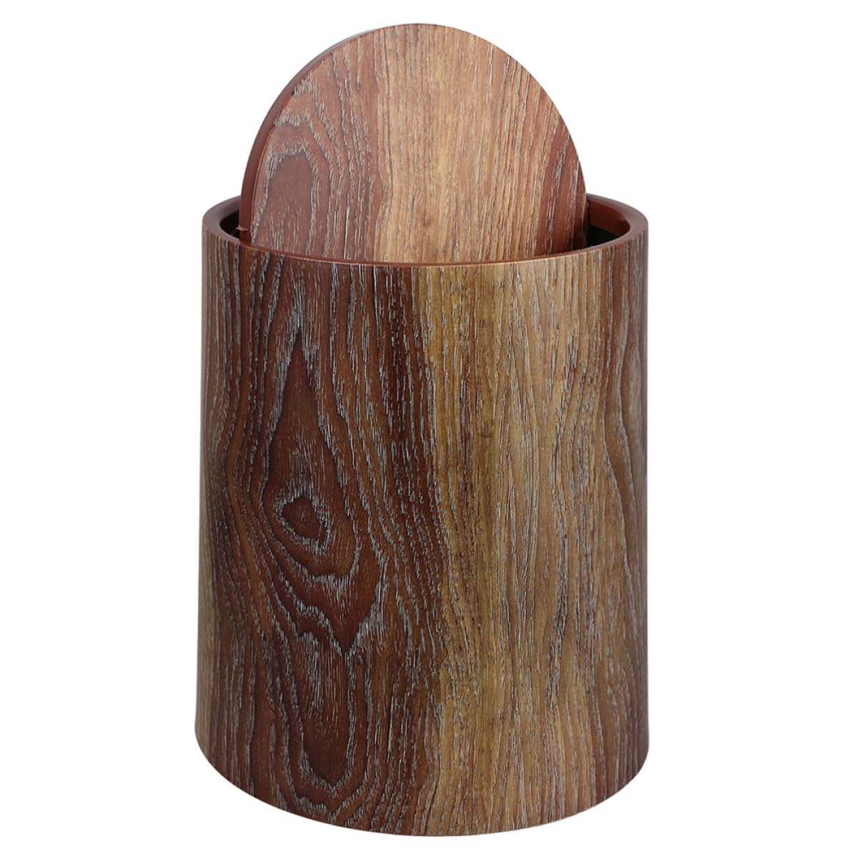 COHEALI Cubo de Basura Tapa Abatible Imitación Madera 15l Redondo Pp | 1, Diseño Moderno y Sencillo, Uso en Hogar y Dormitorios, Contenedor Práctico