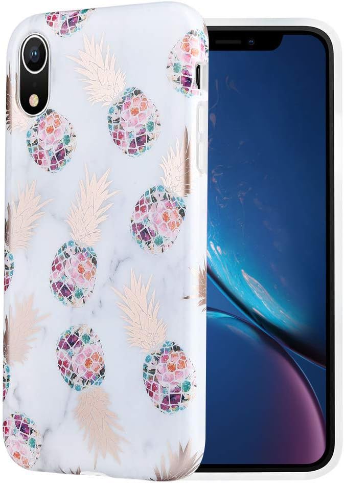 Caka Marble Case Compatible for iPhone XR, Girly Slim Anti Scratch Shockproof Luxury Fashion Cute Silicone Soft Rubber TPU Protective Case for iPhone XR (6.1 inch) (Pineapple)
