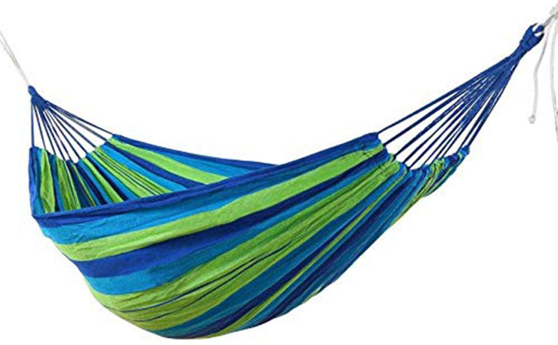 GOLKIPAR Cotton Fabric Canvas Travel Hammocks Camping Portable Beach Swing Bed with Strong Rope Tree Hanging Outdoor Indoor Bed with Swing for Garden & Sports(Multicolor)