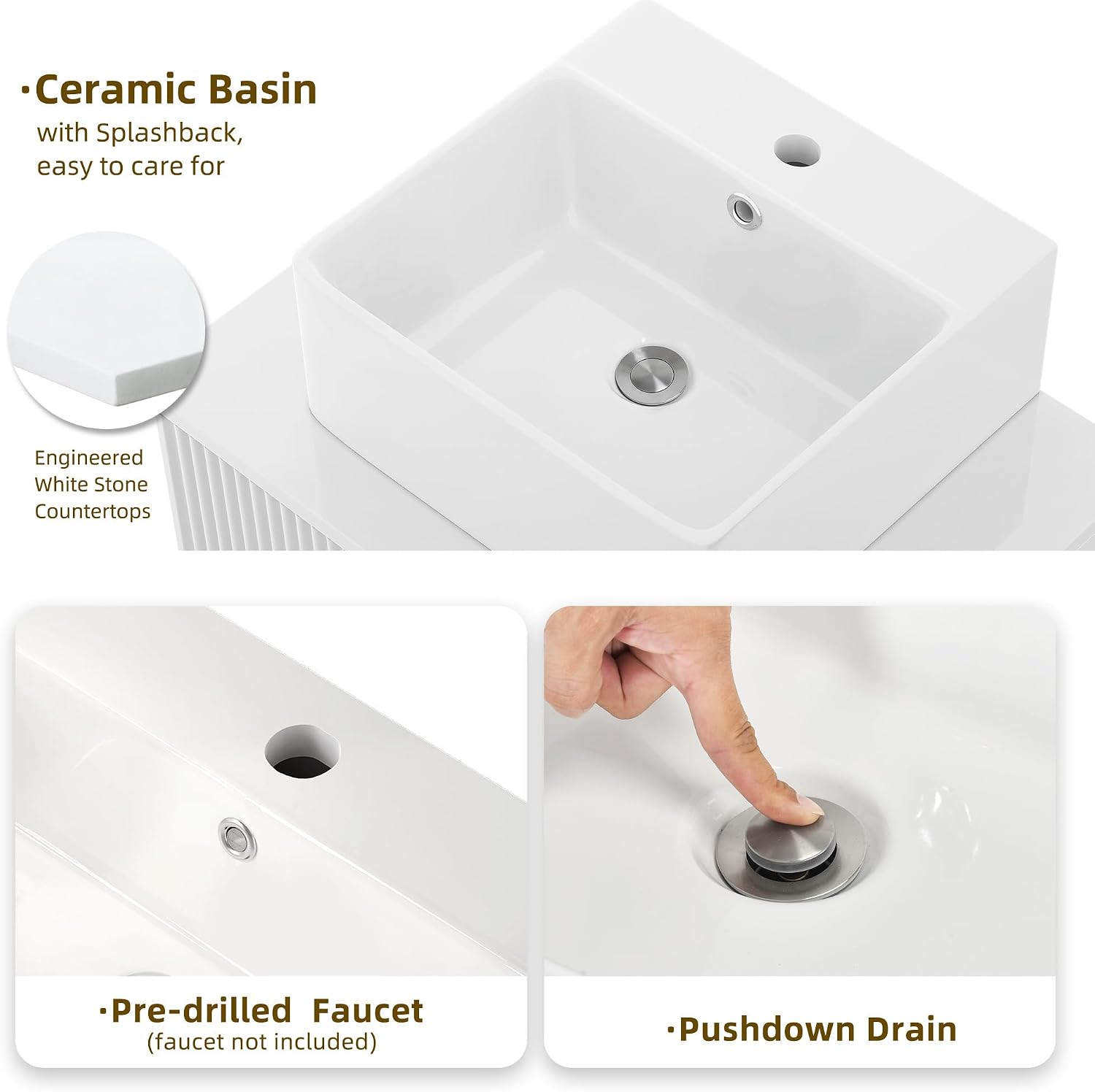 DWVO 30 Inch Bathroom Vanity with Sink, Bathroom Cabinet with Soft Close Doors, Ceramic Vessel Sink & Pre-drilled Faucet Hole, Modern Bathroom Sink Cabinet for Home