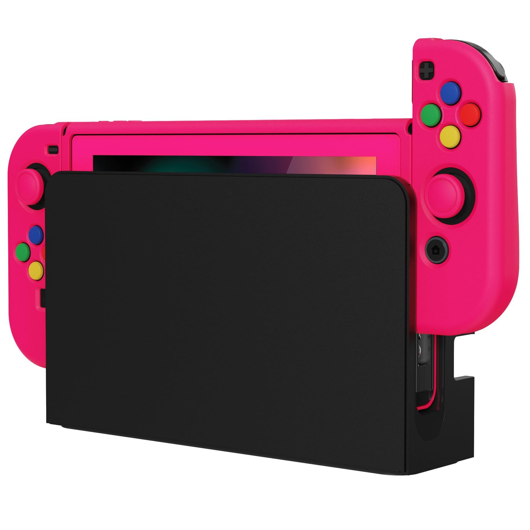 PlayVital Coque pour Switch Protection,Joycon Cover avec Capuchon pour Nintendo Switch et Protecteur d'Écran & ZealProtect Boutons-Rose Brillant
