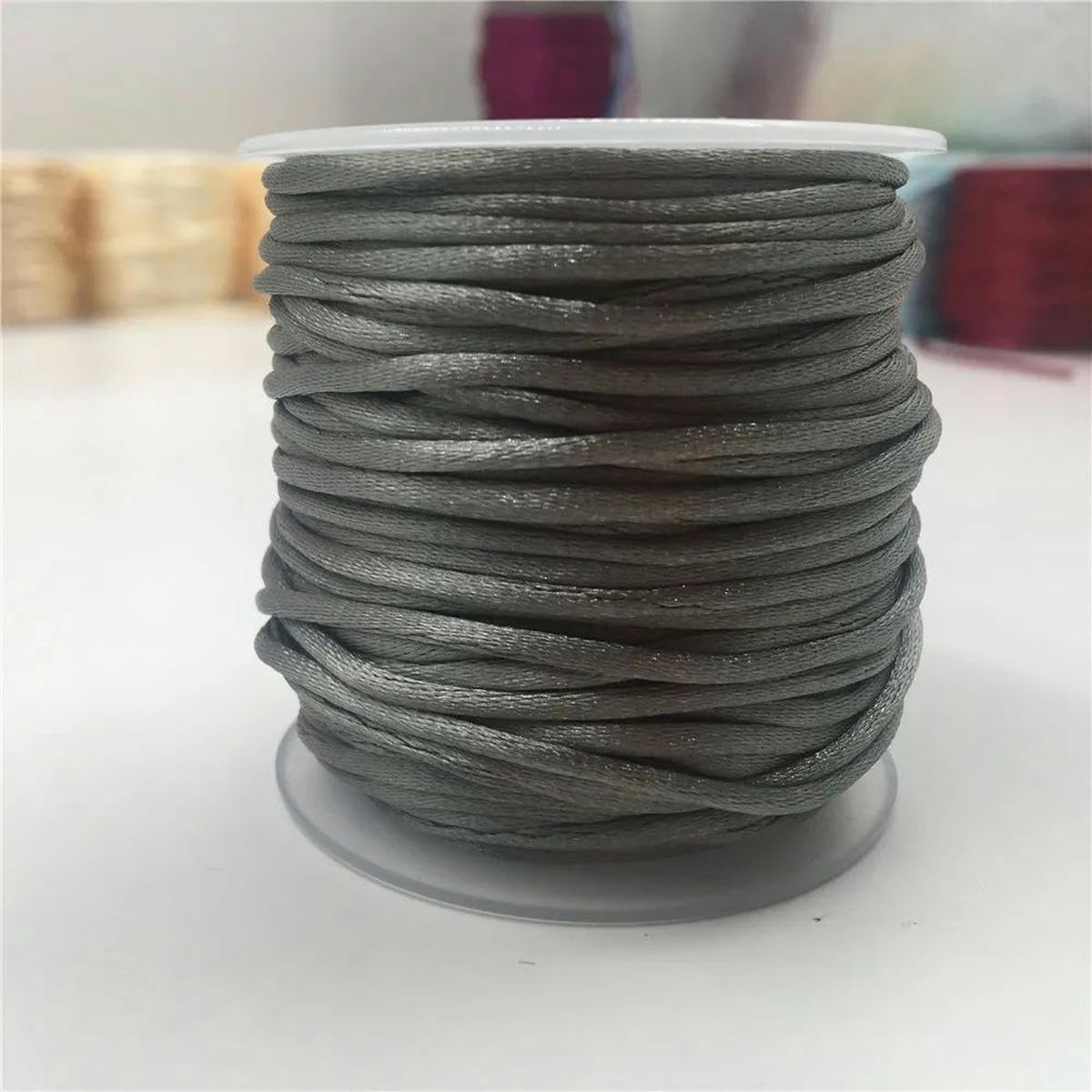 Hilo de cordón de satén gris plateado de 2 mm, pulsera de macramé con nudo chino, hilo trenzado, hilo de cuentas de borlas para bricolaje, 10-225 metros-484 gris plateado-rollo de 225 metros