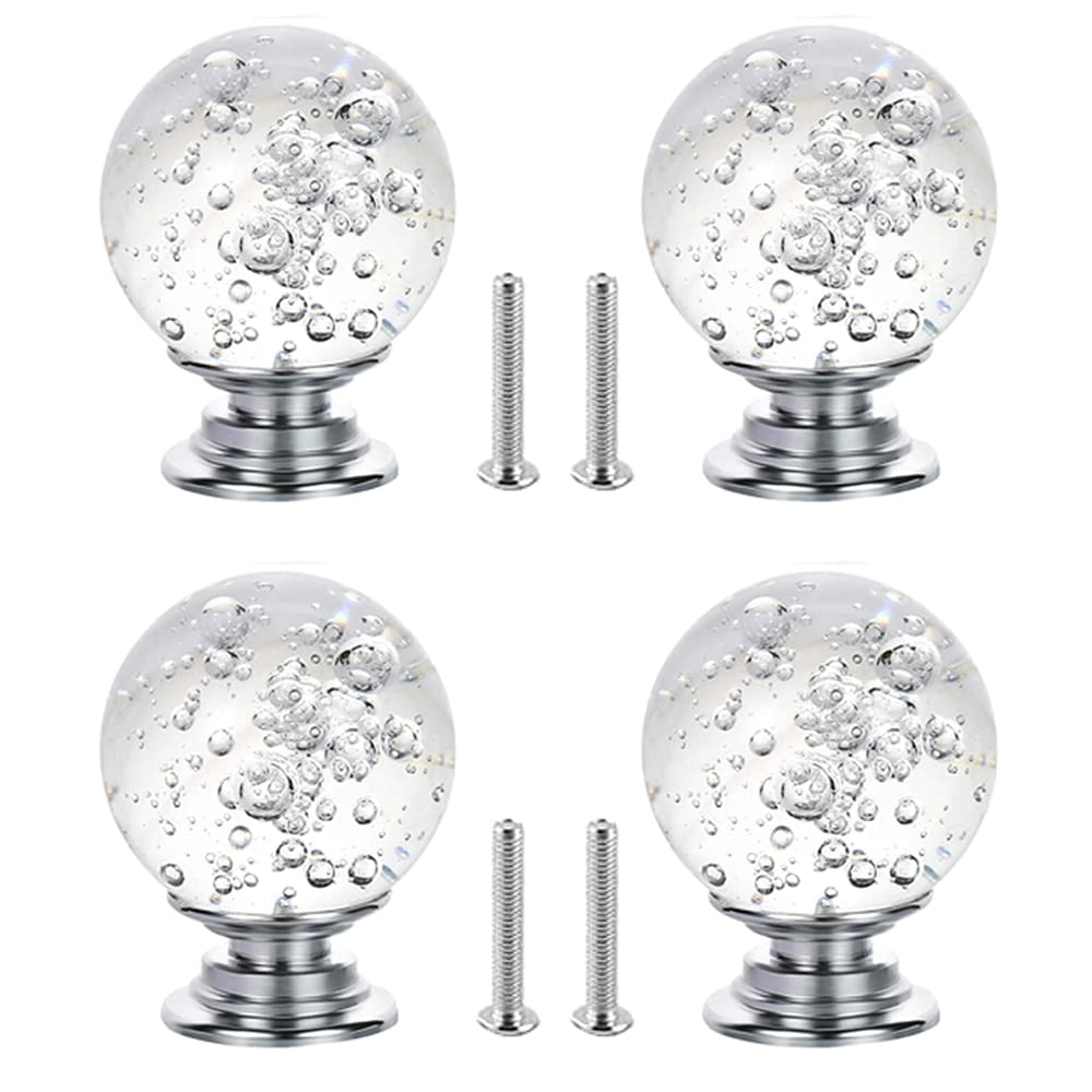 yufana Achengqi Pack of 4 Crystal Knobs, Dresser Handle, Glass Knob, Drawer Handle, Ball Handle, Made of Zinc Alloy Glass