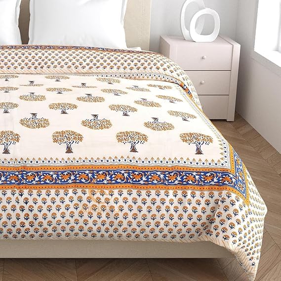 Image of EMIOUR 400 TC Pure Cotton Soft Jaipuri AC Quilt /Razai /Rajai Floral Print,Jaipuri razai Double Bed for Winter Printed (Multicolor, Double Bed, 90 x 105 inch) (Design 1, Single Bed)