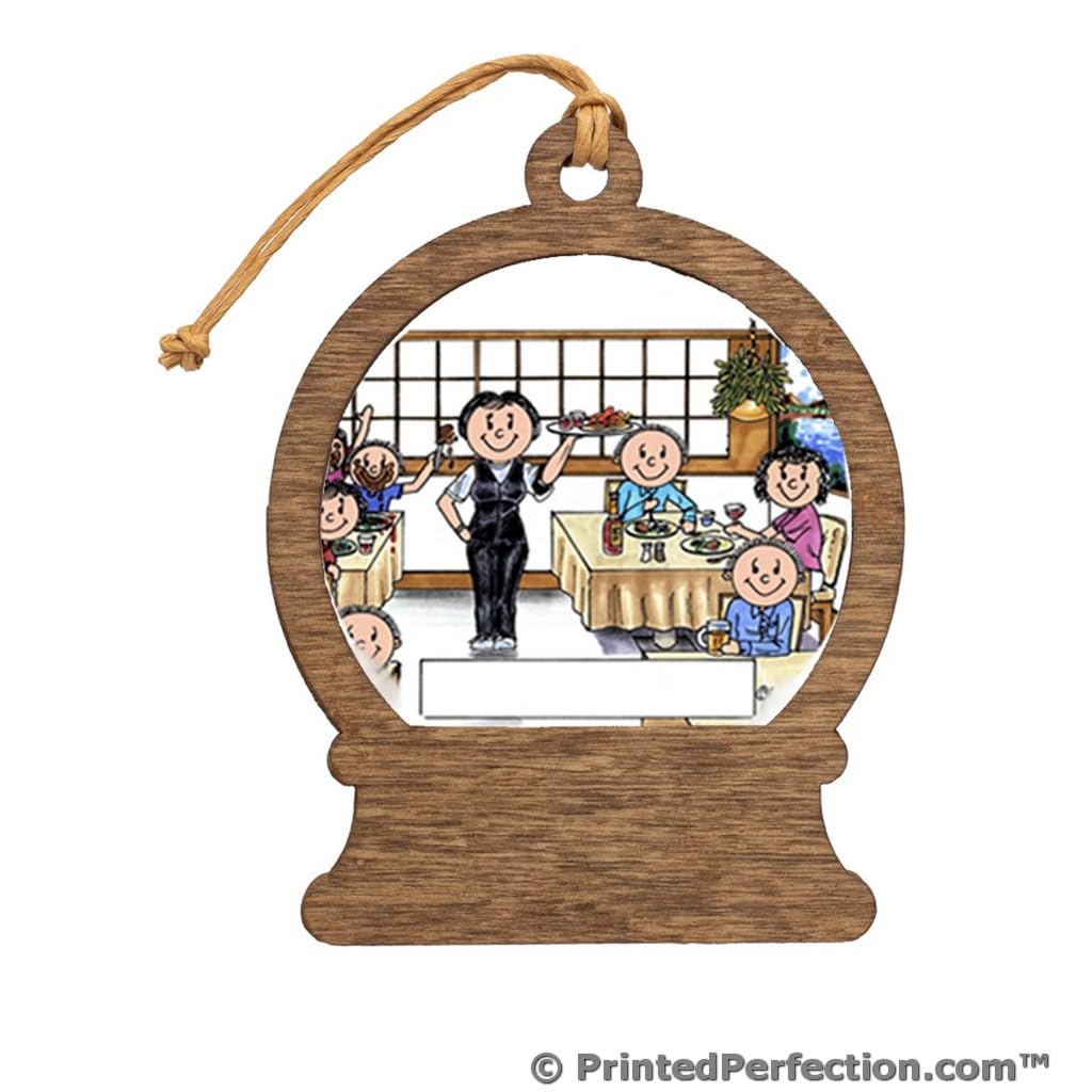 PrintedPerfection.com Personalized Waitress Wooden Snow Globe Shaped Christmas Ornament