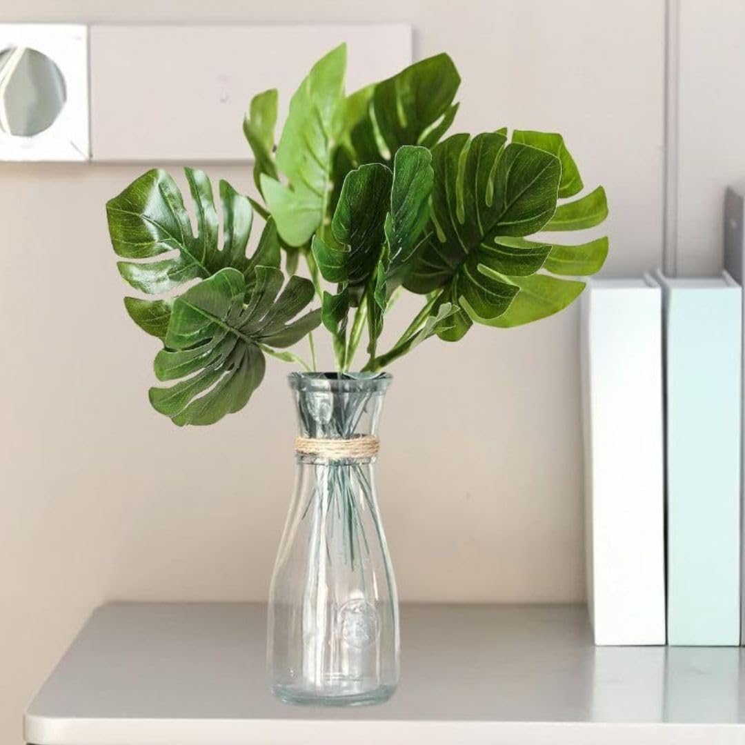 SATYAM KRAFT 12 Pcs Artificial Big Monstera Palm Leaves for Home Decoration, Office Desk, Gifting, Garden, Balcony, Bedroom, Wedding, Anniversary Decor,Table Decor (30cm, Green, Fabric, Without Vase)