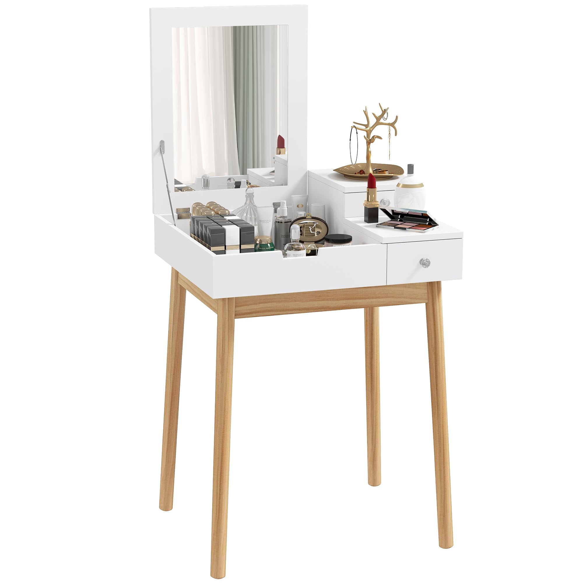 HOMCOM Dressing Table with Flip-up Mirror, Makeup Desk with 2 Drawers, Vanity Table Writing Desk for Bedroom Living Room, White