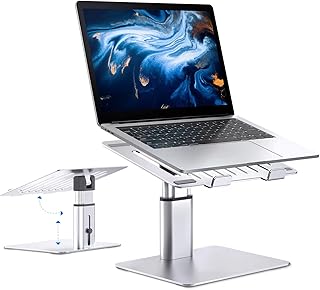 Spuemreiy Precision Aluminum Laptop Stand, Ergonomic Laptop Riser Stand，Riser Holder Computer Stand Compatible with MacBook Pro/Air, Dell,HP, Lenovo More 10-17.6" Laptops (Silver White)