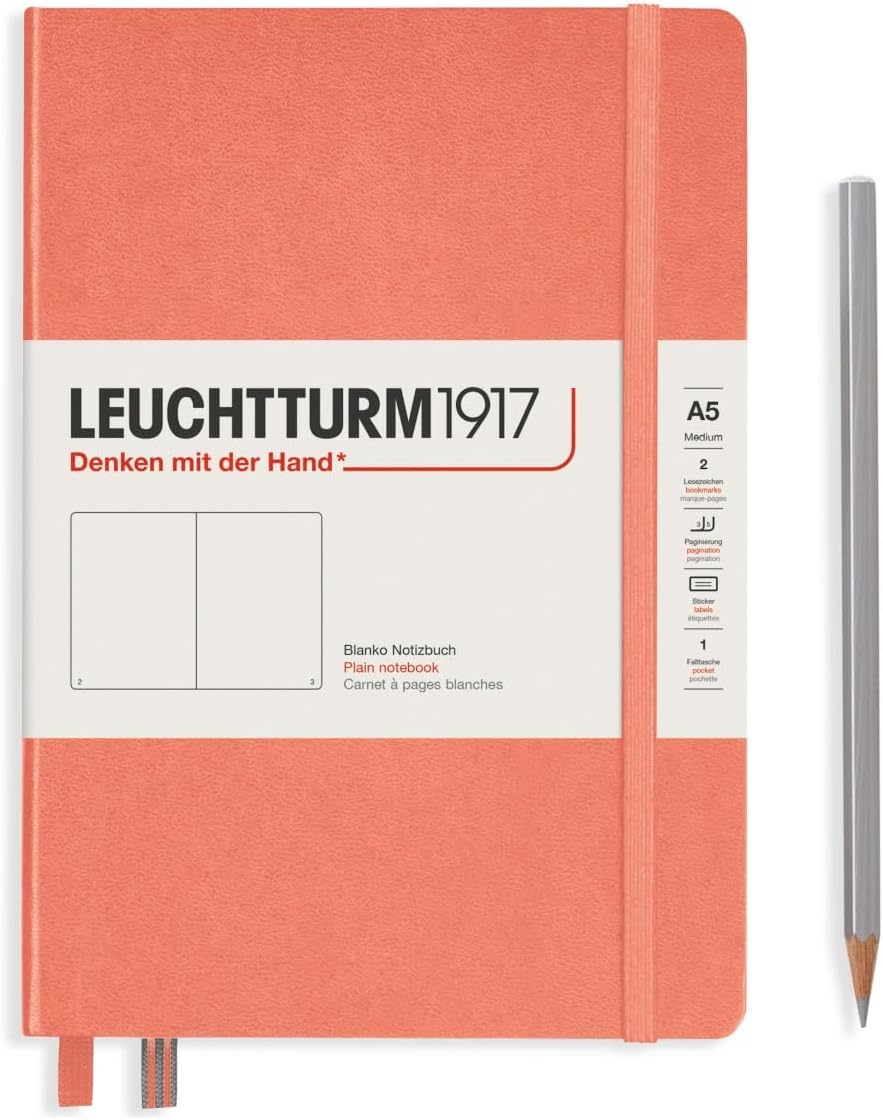 LEUCHTTURM1917 - Notebook Hardcover Medium A5-251 Numbered Pages for Writing and Journaling (Bellini, Plain)