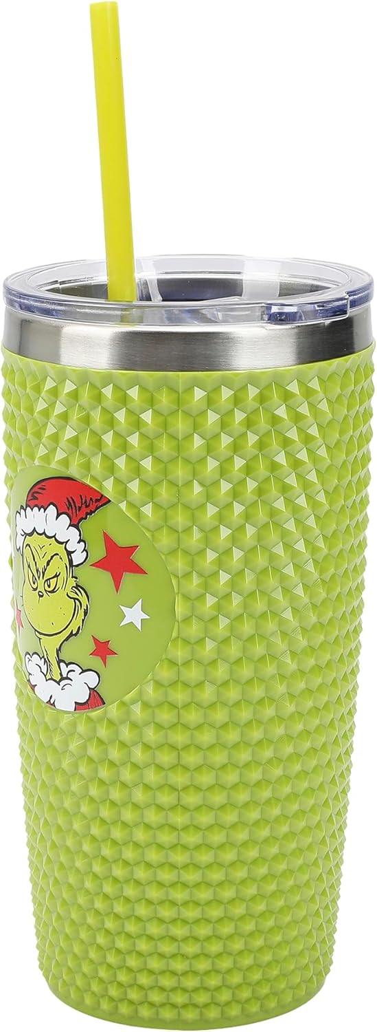 Bioworld The Grinch Character Wreath Green 20 Oz Stainless Steel Spiked Tumbler - Image 3
