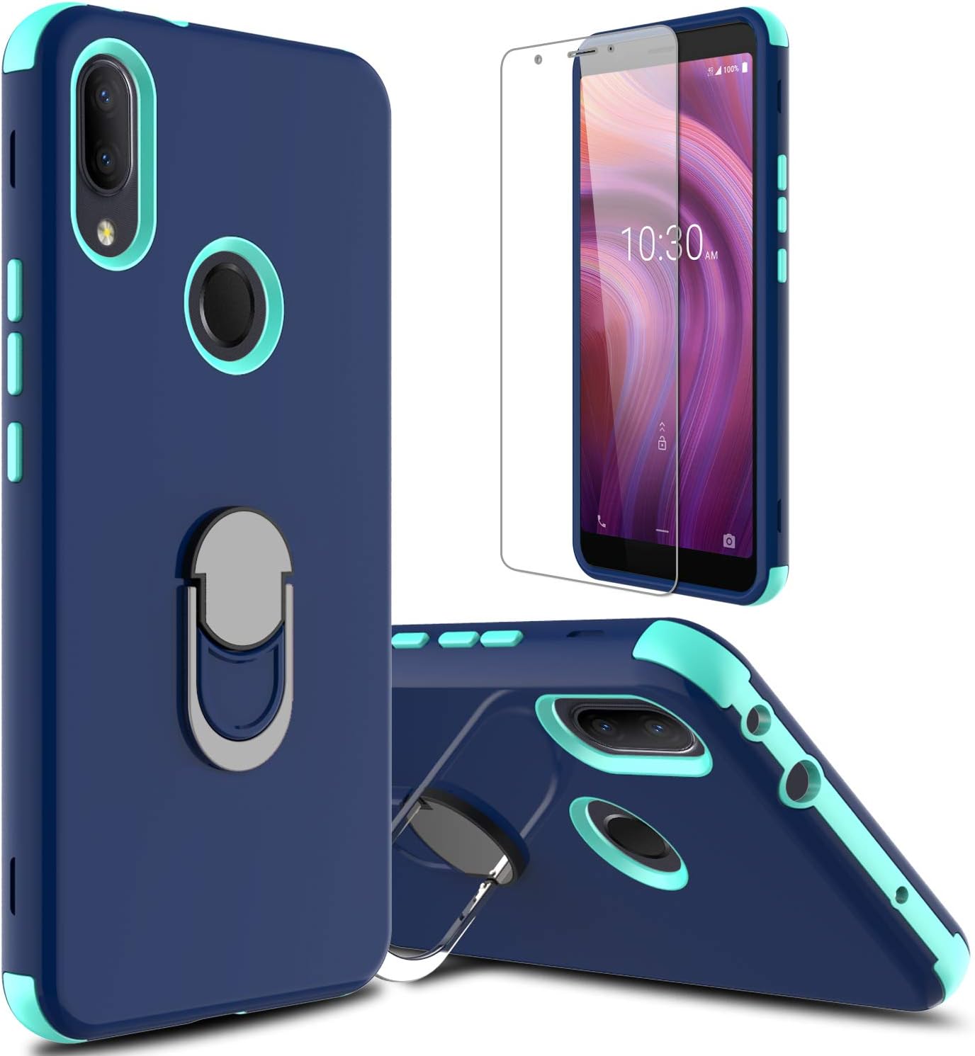lovpec Compatible with Alcatel 3V 2019 Case with Soft TPU Screen Protector, Ring Magnetic Holder Kickstand Shockproof Protective Phone Cover Case for Alcatel 3V 2019 6.7 inches (Navy)