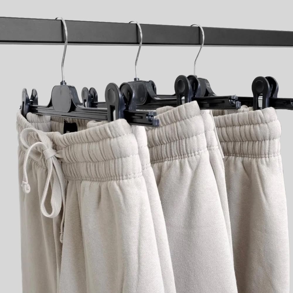 20 Stück Kleiderbügel mit schwarzen Kunststoffklammern, 34 cm, organisieren Sie Ihre Kleidungsstücke, Hosen und Röcke, Kleiderbügel mit Klammern, die Ordnung in Ihrem Kleiderschrank garantieren.