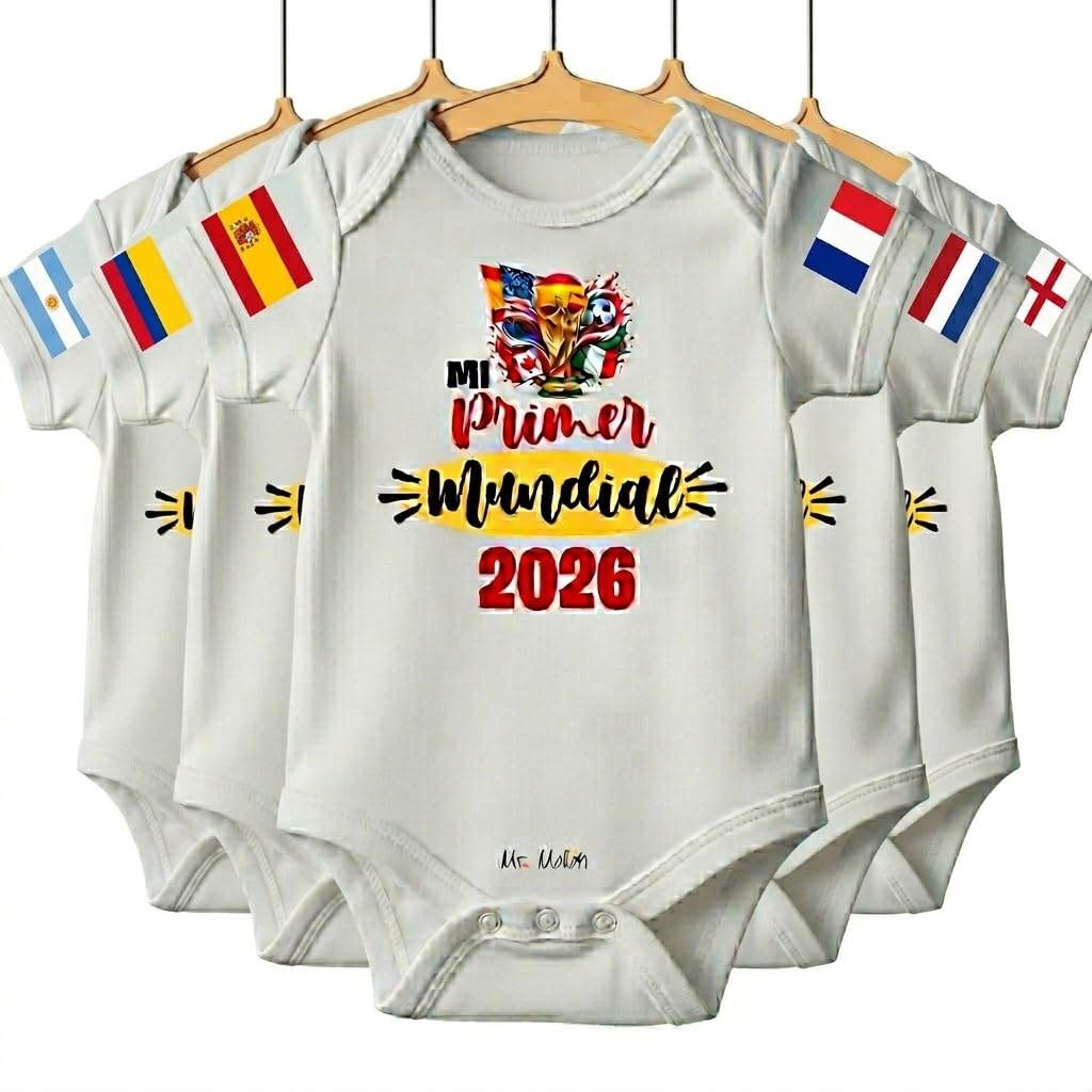 Body Manga corta y manga larga para Bebé Futbolista | Mi Primer Mundial 2026 ARGENTINA | COLOMBIA | ESPAÑA | FRANCIA | ALEMANIA | HOLANDA | INGLATERRA