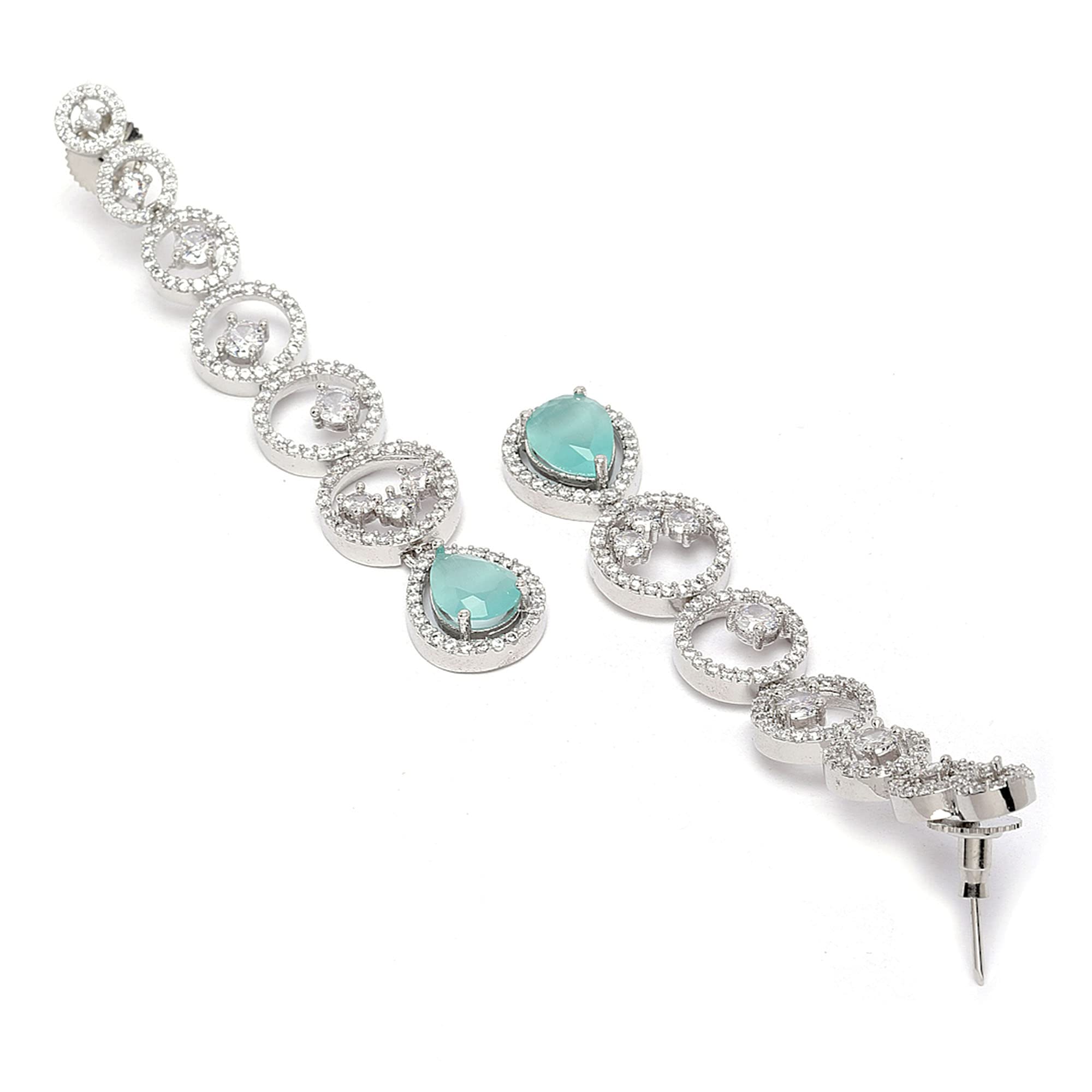 Rhodium-Plated Circular Drop Earrings with American Diamond