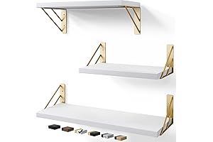 BAYKA Floating Wall Shelves - White and Gold Bedroom Decor Perfected