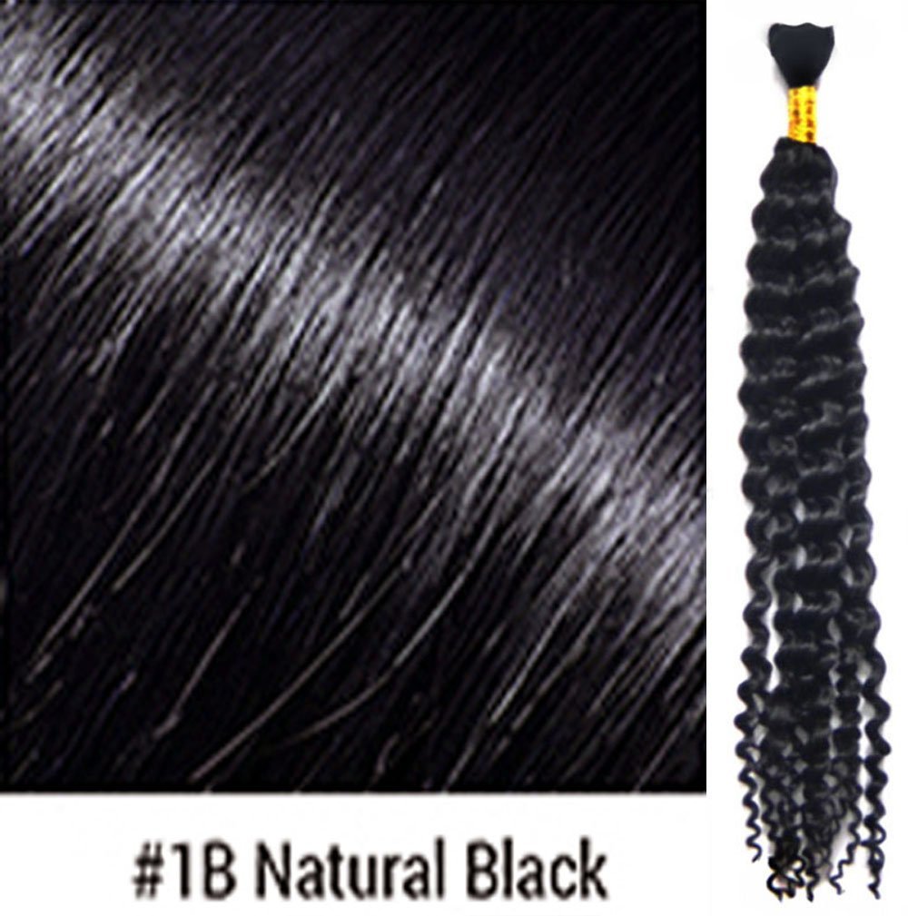 High Grade Bulk Hair for Micro Braiding, Remy Virgin Hair, Dyeable & Bleachable, Deep Wave Curly 1 Bundle Pack, 100G/Bundle Natural Black - 20 Inch