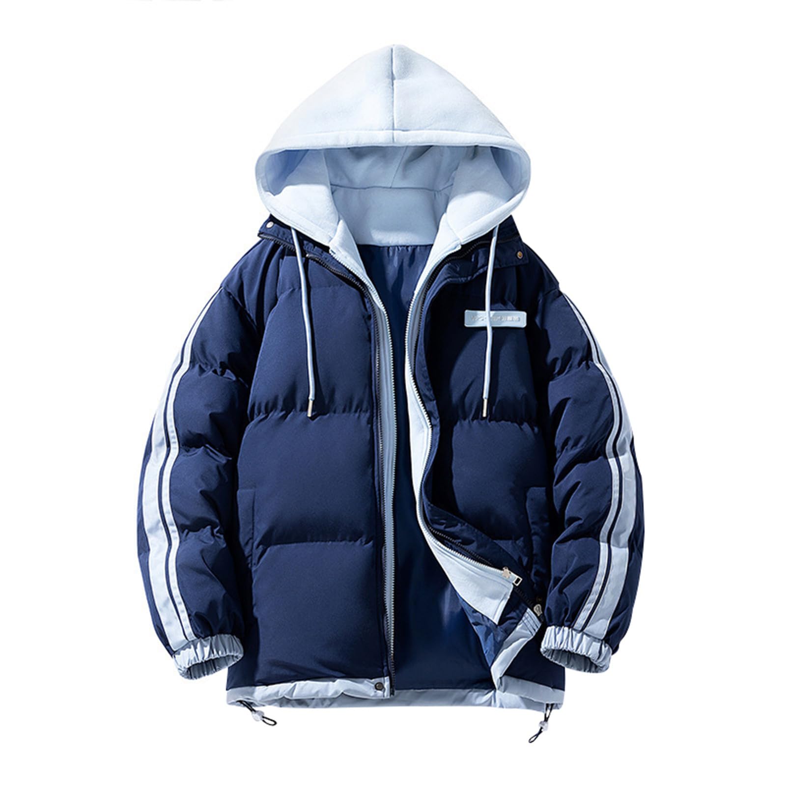 Veste D'hiver Matelassée Pour Homme - Fausse Doublure Capuche, Style Streetwear Y2K Ample, Manteau Chaud épais