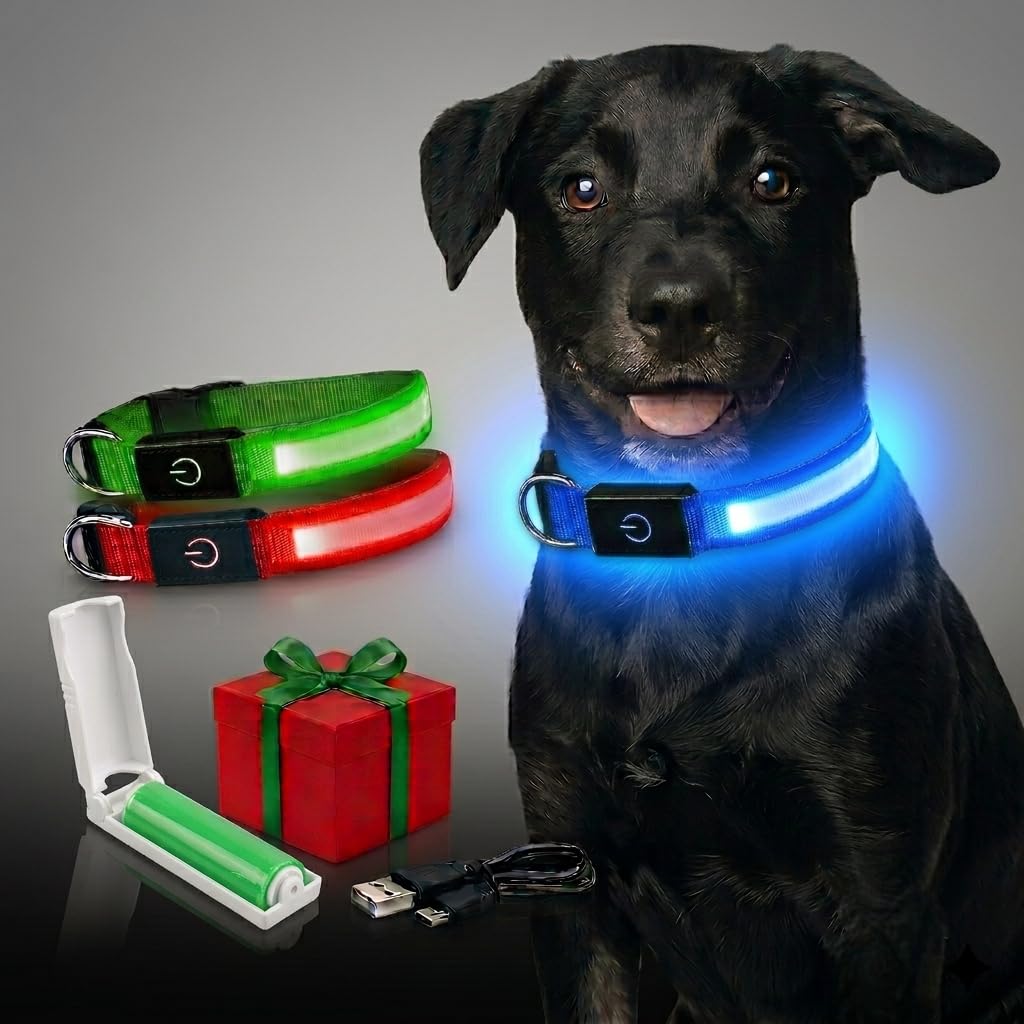 AL TAJAR LED Dog Collar USB Rechargeable – Super Bright Light Up Safety Collar for Night Walking | Waterproof | 3 Light Modes | 8Hr Battery | Adjustable 30–50cm | Small Medium Large Dogs | Blue