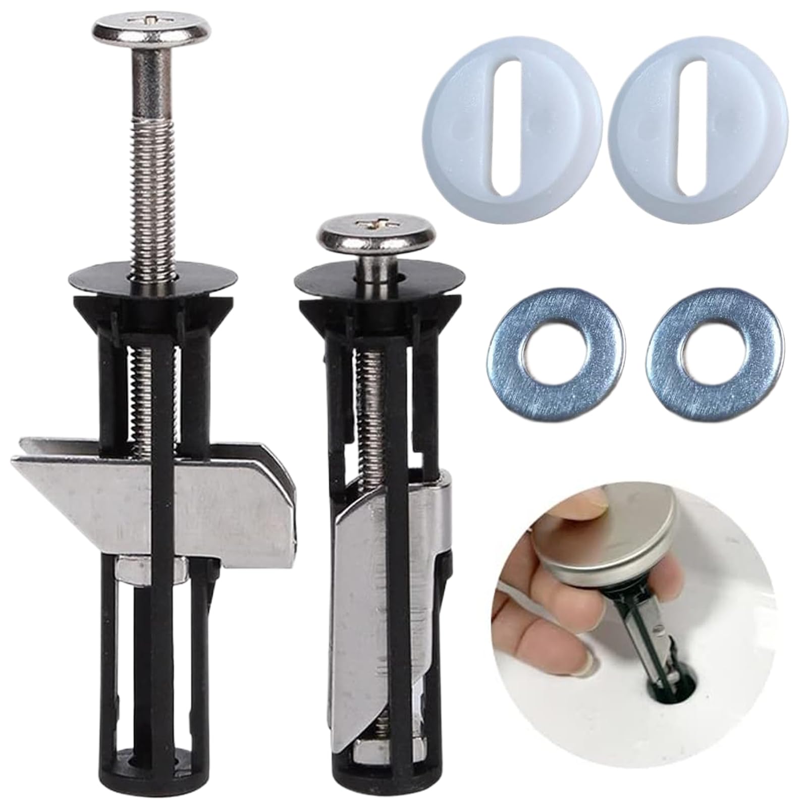 Toilet Seat Fixing Kit, Universal Toilet Seat Bolts and Screws with Gaskets for Toilet Covers Replacement, Easy to Install, Quick Release Top Hinge Fixings(Black+Silver)