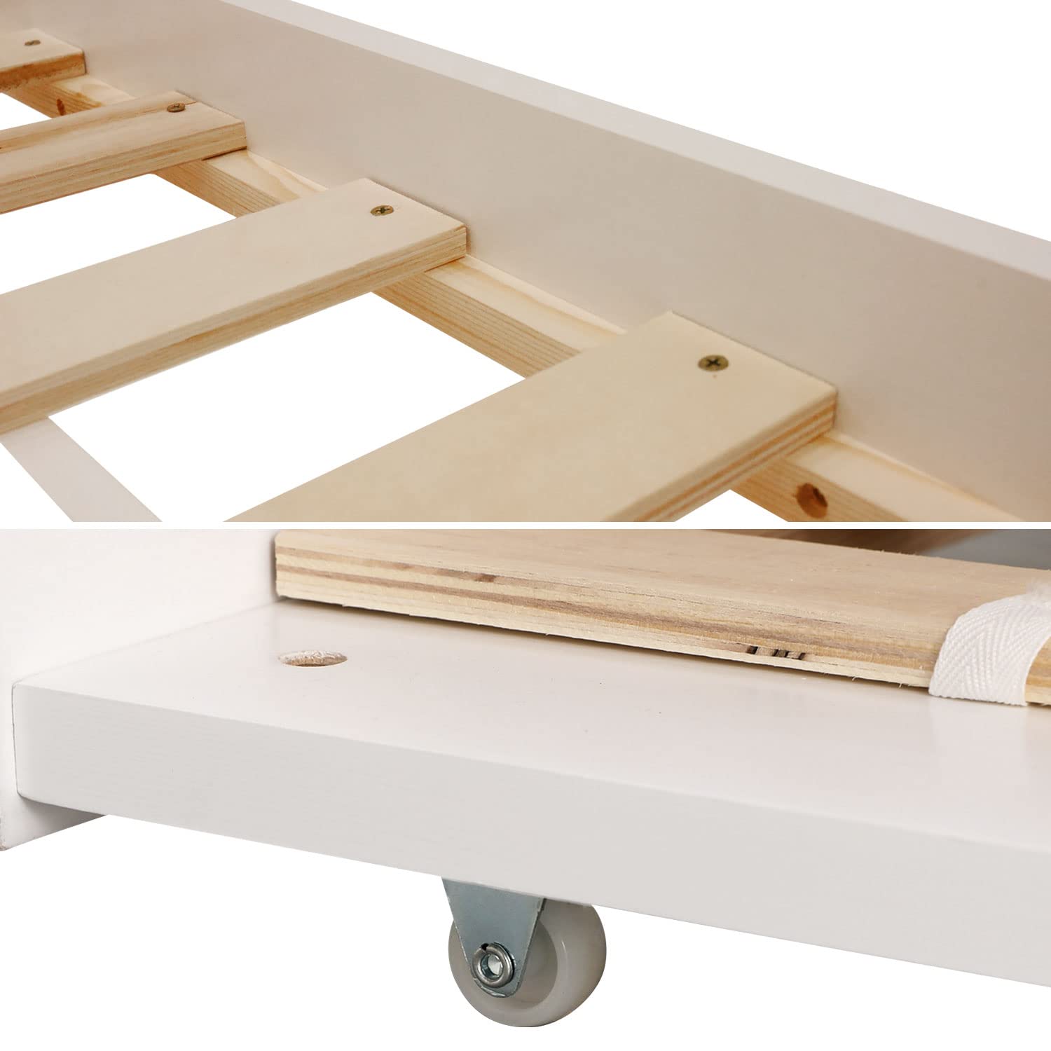 Happy Garden Cajón Blanco Marceau, Cama Adicional de Madera con somier y Ruedas, se Puede Guardar Debajo del somier
