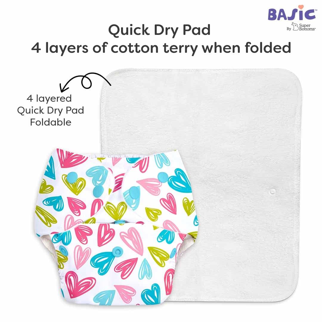 SuperBottoms BASIC Cloth Diapers for Babies l New Trimmer Version l Adjustable & Washable Cotton Diaper l Rash Free Reusable Diaper for New Born Baby l With a Quick Dry Pad l 3M - 3Y | 5-17kgs |5 Pack - Image 4 thumbnail