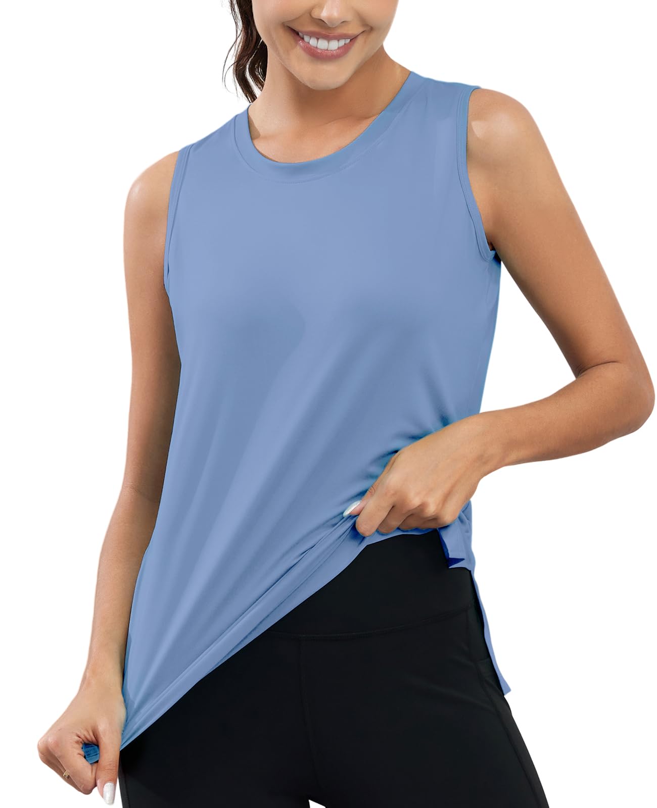 KevaMolly Workout Tank Tops for Women UPF50+ Breathable Athletic Running Shirts Sleeveless Tank Yoga Tops with Slit