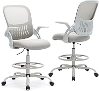 Vista 13 de DUMOS Silla de Dibujo con Brazos Abatibles, Silla Alta de Oficina para Escritorio de Pie con Ruedas 360°, Silla de Computadora Ergonómica de Malla