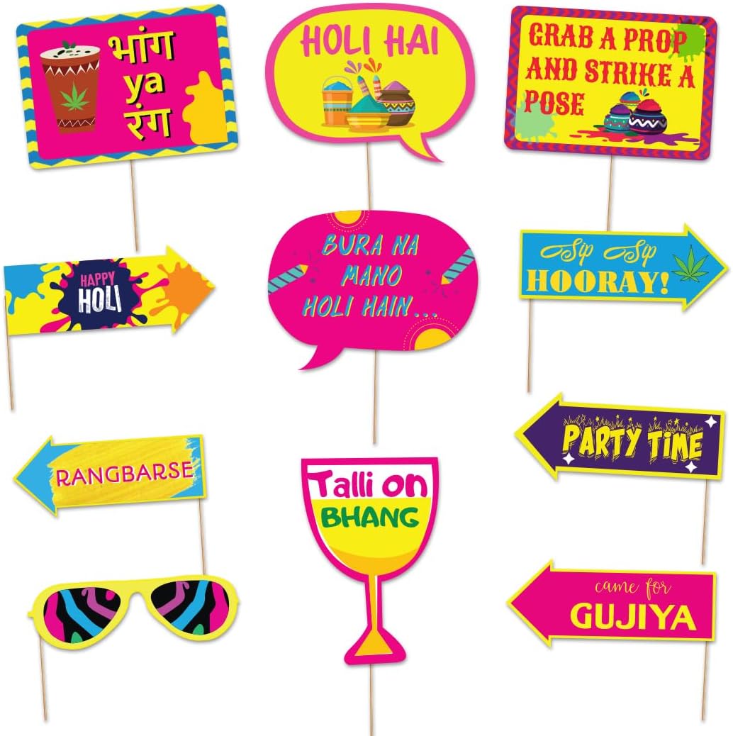 Festiko Holi Photo Booth Props Holi Decoration Items for Party [11pcs] Decorations, Party Decoration Photo Booth Happy Decoration Theme Prop Selfie/Festive