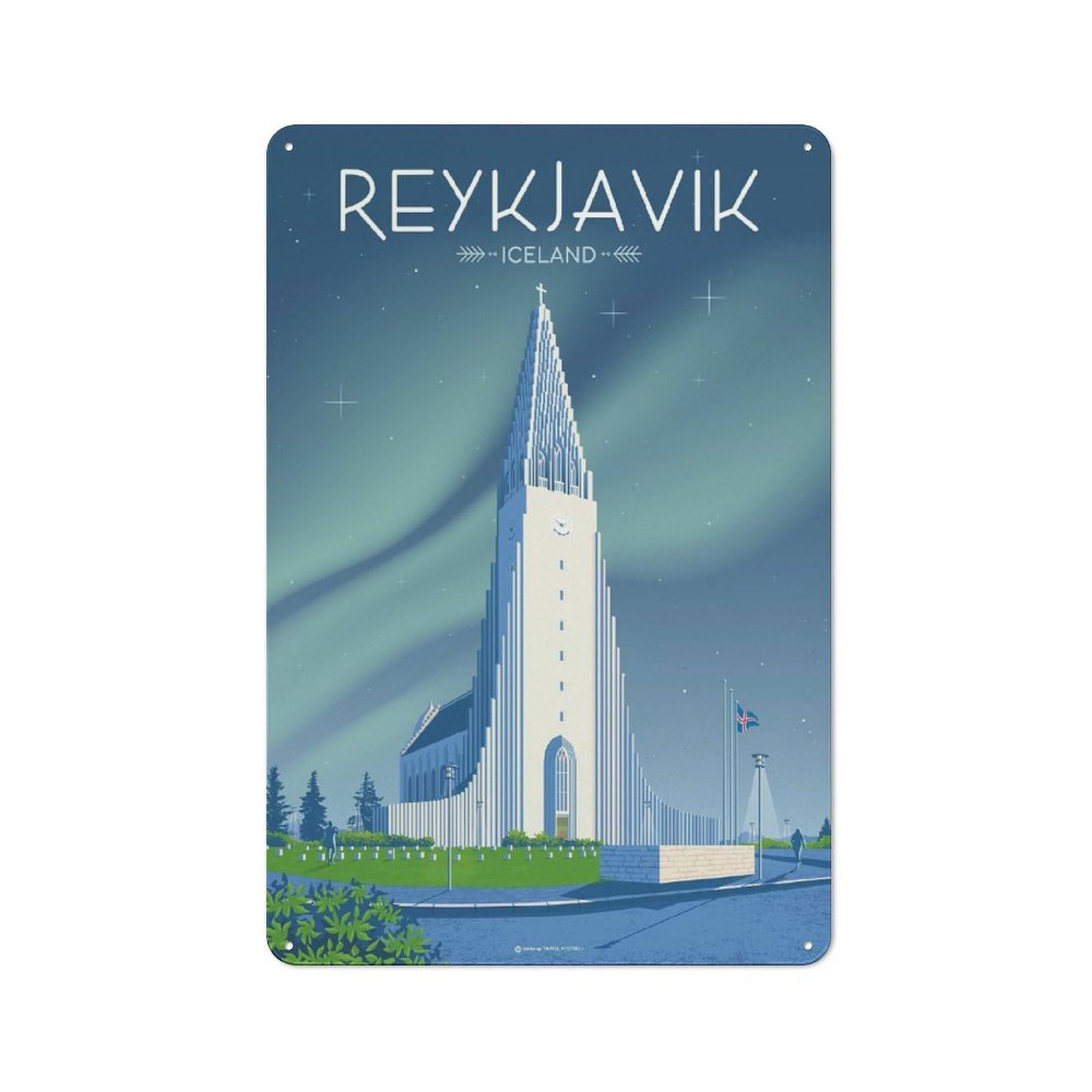 Metal Wall Sign 30x20cm Featuring Reykjavik Iceland Travel for Garage Or Workshop, Suited to Workshop Owners