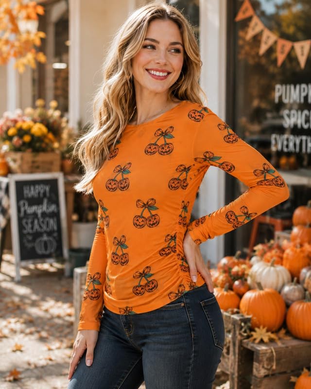 Image of Halloween Shirt Women Spooky Season See Through Mesh Long Sleeve Top
