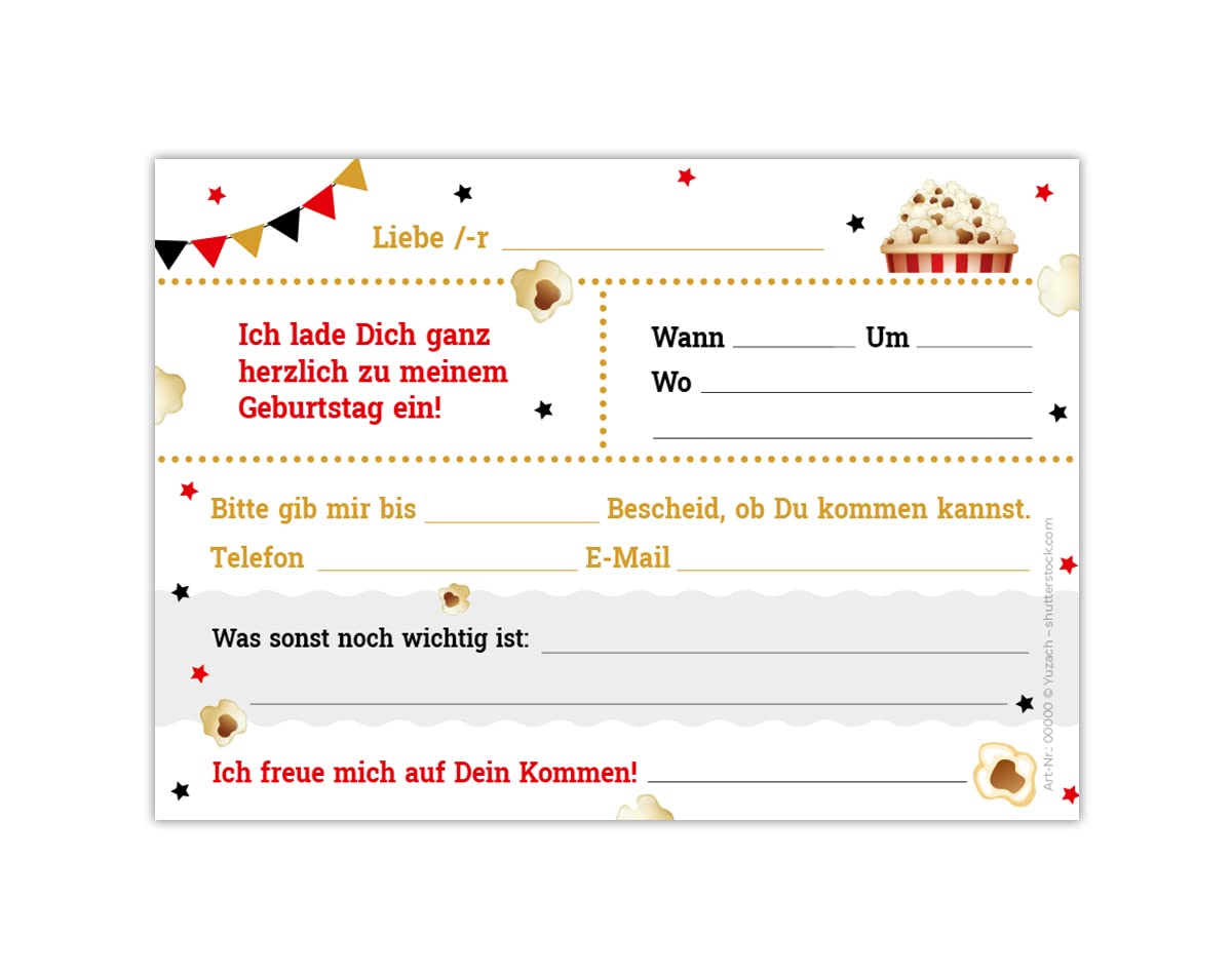 12 biglietti di invito per il compleanno dei bambini, invito compleanno e ragazze, cinema cinema, incl. 12 buste, 12 sacchetti/rosa, 12 adesivi, 12
