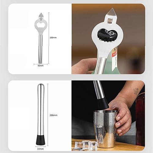 Miniatura 7 de Juego de coctelera de 10 piezas, kit de barman de acero inoxidable con bandeja de bambú, juego de bar, kit de camarero para el hogar, kit de barman