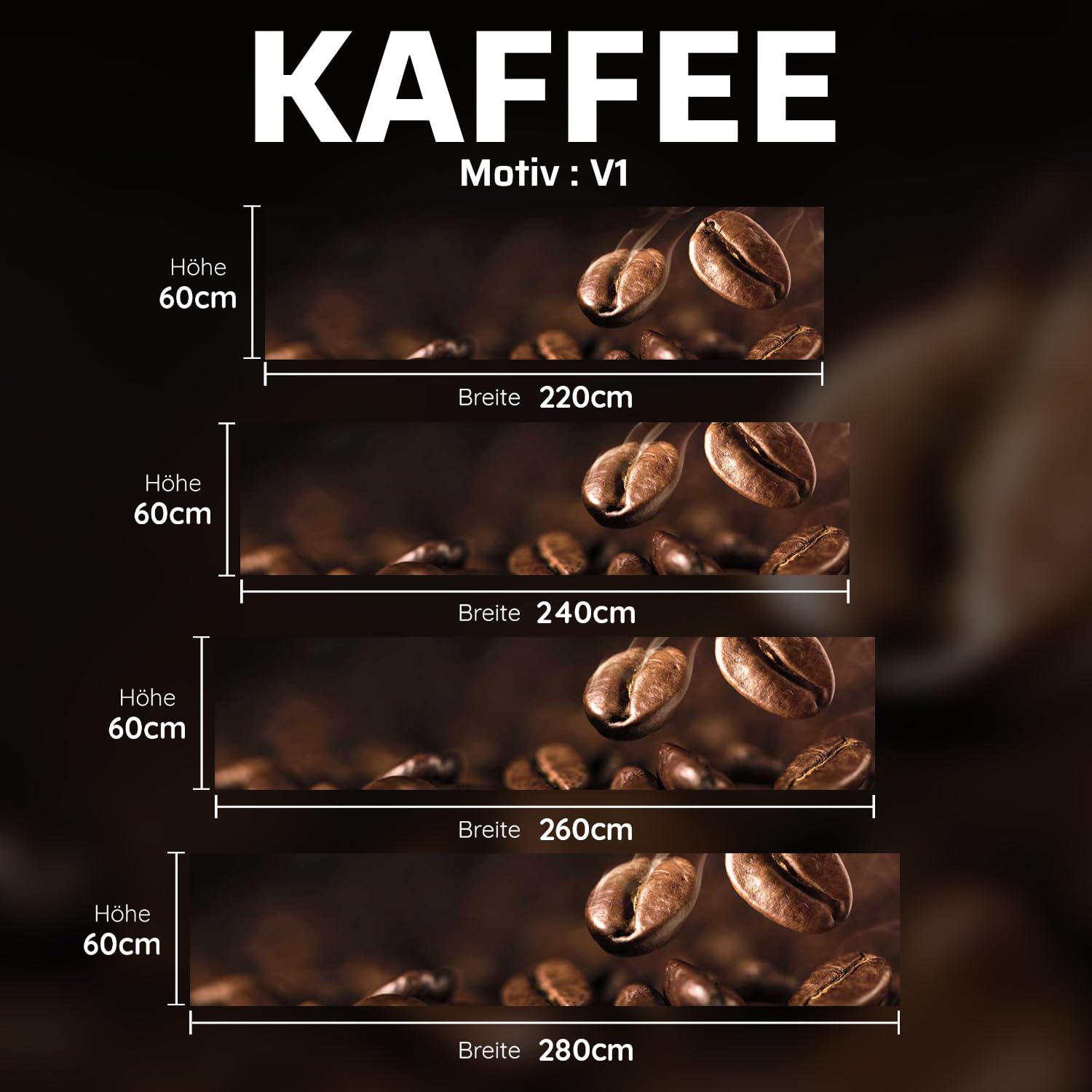 Dedeco Tylna ścianka kuchenna Motyw: kawa V1, 3 mm, szkło akrylowe pleksiglas jako ochrona przed pryskaniem do ściany kuchni ochrona ściany ściany ściana dekoracyjna wodoodporna, efekt 3D, wszystkie podłoża, 280 x 60 cm